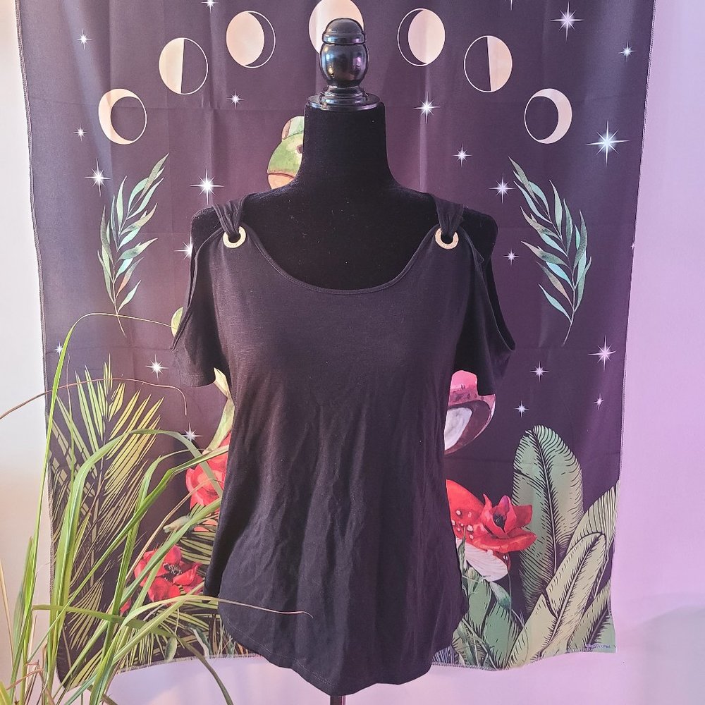 Black cold shoulder top
